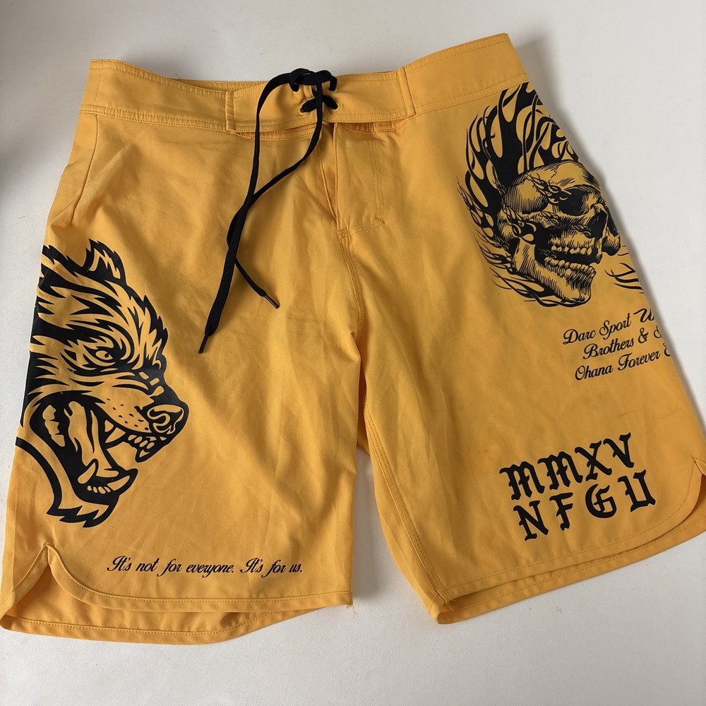 Darc Sport Board Shorts Stage Shorts 30 Polyester Wolf Skull Graphic yellow gold